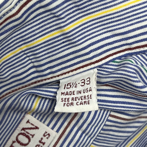 Vintage Overton Shirtmaker USA Button Down Blue/Yellow Striped Shirt Sz 15.5-33 - Picture 5 of 6